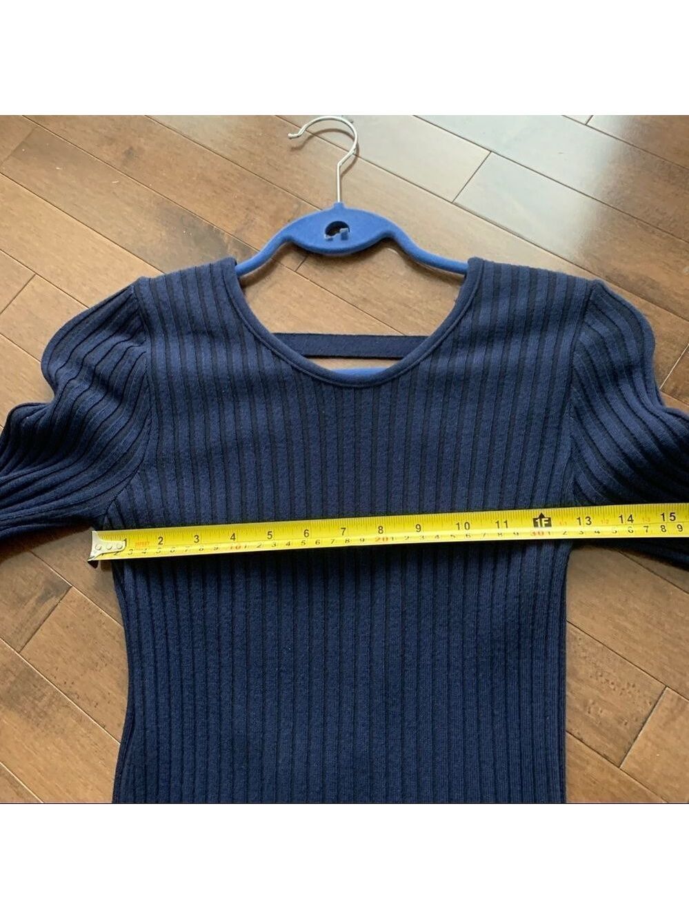 NAVY Blue ribbed knit long sleeve bodycon sweater dress Sz M - Picture 7 of 8